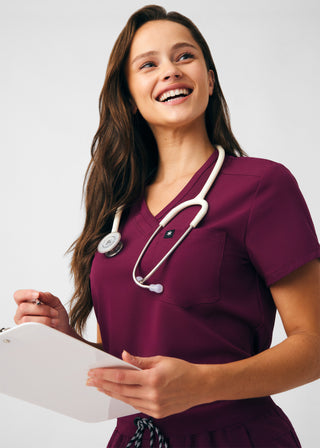 Wine Beyond Happy 1-Pocket V-Neck Top Scrubs