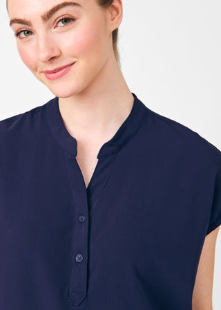 Navy Beyond Indulgence 3-Pocket Mandarin Split Collar Top Scrubs