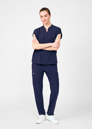 Navy Beyond Indulgence 3-Pocket Mandarin Split Collar Top Scrubs
