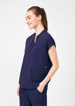 Navy Beyond Indulgence 3-Pocket Mandarin Split Collar Top Scrubs
