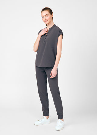 Pewter Beyond Indulgence 3-Pocket Mandarin Split Collar Top Scrubs