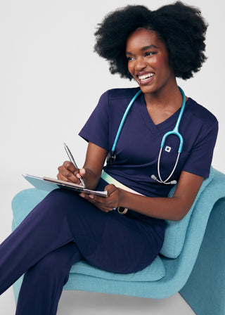 Navy Beyond Cozy 2-Pocket V-Neck Top Scrubs