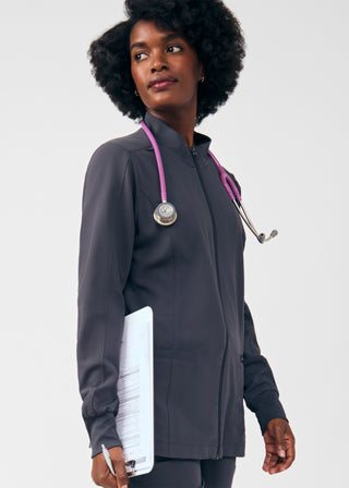 Pewter Beyond Happy 3-Pocket Jacket Scrubs