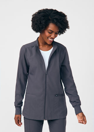 Pewter Beyond Happy 3-Pocket Jacket Scrubs