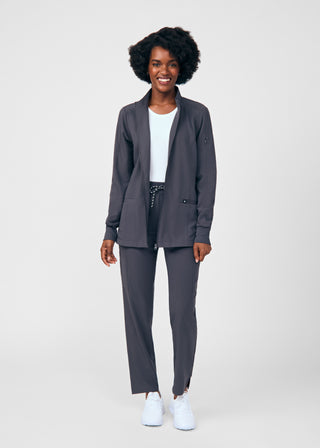 Pewter Beyond Happy 3-Pocket Jacket Scrubs