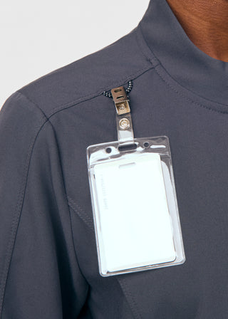 Pewter Beyond Happy 3-Pocket Jacket Scrubs