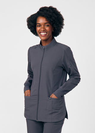 Pewter Beyond Happy 3-Pocket Jacket Scrubs