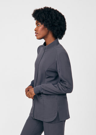 Pewter Beyond Happy 3-Pocket Jacket Scrubs