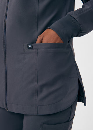 Pewter Beyond Happy 3-Pocket Jacket Scrubs