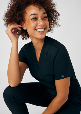 Black VIBE 2-Pocket V-Neck Top Scrubs