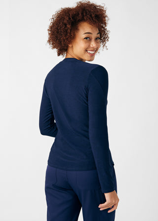 Heather Navy VIBE 1-Pocket Long-Sleeve Tee Scrubs